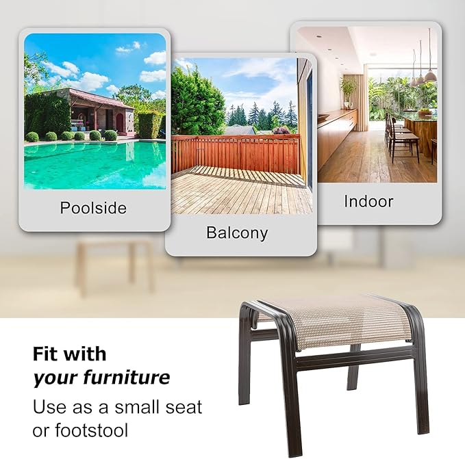 Deguifei Outdoor Patio Footstools Aluminum Outdoor Ottomans Footrest Small Seating Wicker Furniture Patio Ottoman 2 Pieces Brown