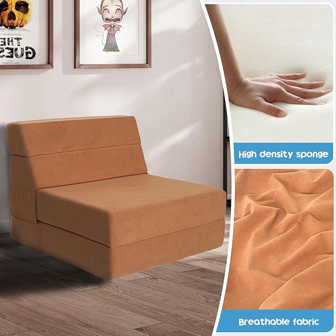Folding Sofa Bed with Backrest 4 in 1 Convertible Sleeper Chair Memory Foam Fold Out Chair Bed Foldable Mattress Portable Floor Futon Sofa Couch for Living Room/Dorm/Guest Room/Home Office