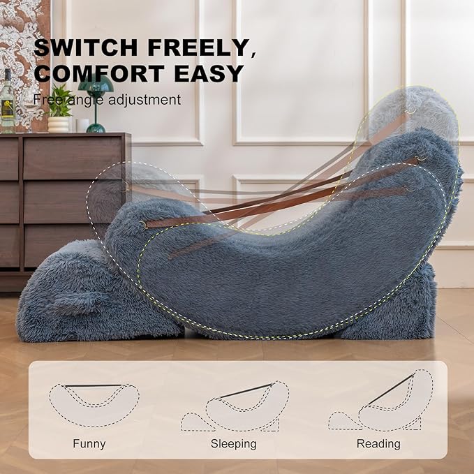 Modular Comfortable and Cozy Bean Bag Chair for Adults, Filled with Memory Foam, Featuring Plush Fabric, with Detachable Footrest & Adjustable Angle for Bedroom, Living Room and Nursery(BlueGray)