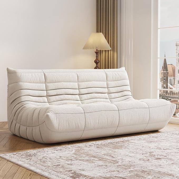 Bean Bag Chair, Fireside Chair, Large Bean Bag Chair for Adults, Bean Bag Chairs for Teens with High-Resilience Foam, Non-Slip Base Floor Lounge Sofa,Living Room (White, 3-Seater)