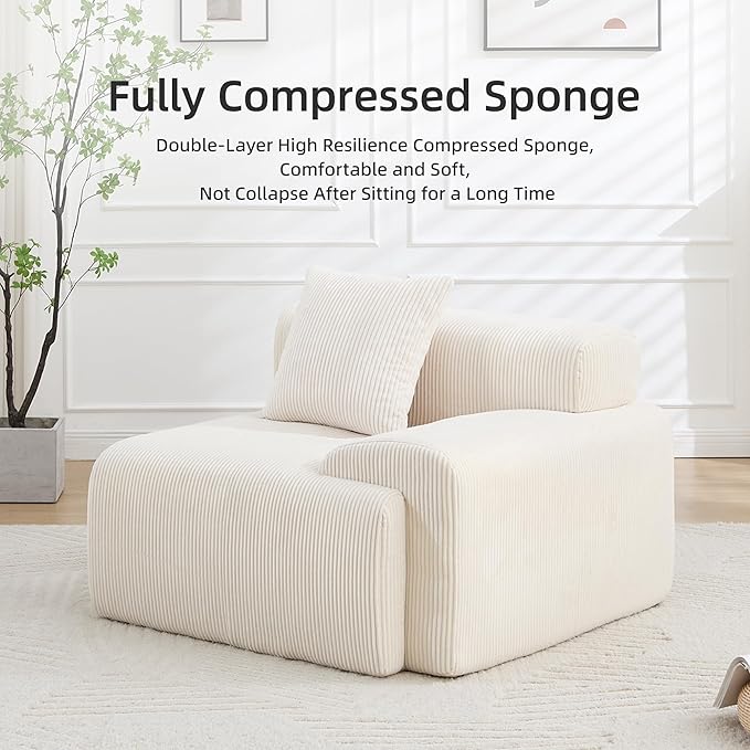 118" Modern L-Shaped Modular Sectional Sofa, Boneless Modular Couches for Living Room, Corduroy Upholstered Sofa with Deep Seat, Oversized 3-Seater Cloud Sectional Couch, No Assembly, Beige