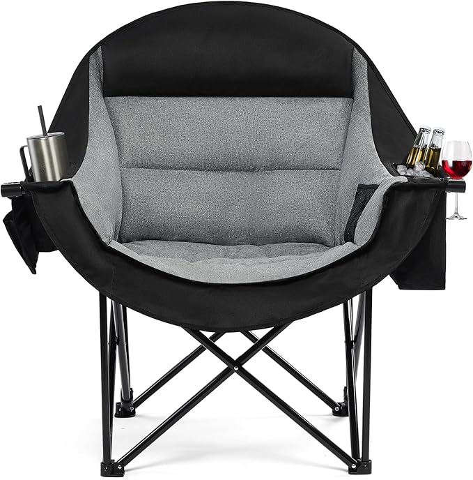 apollo walker Oversized Camping Chair - Extra Wide Heavy Duty 500lbs Camping Chairs for Adults with Cup Holder & Cooler Bag, Folding Lawn Chair for Outdoor, Beach, Park