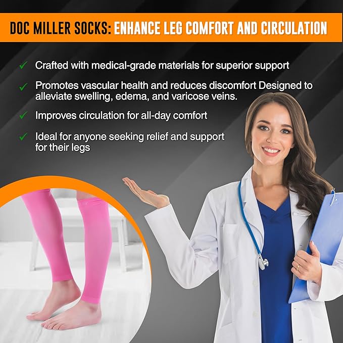 Doc Miller Compression Calf Sleeve for Men & Women – 20-30mmHg Graduated Support for Running, Shin Splints, Calf Strain – Knee High, Small to 6XL Plus Size