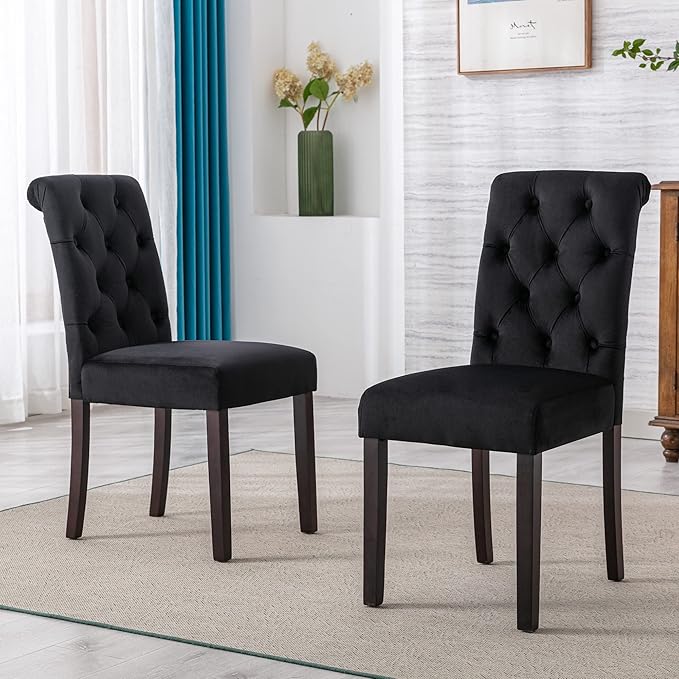 chairus Dining Chairs Set of 6 Mid Century Modern Living Room Chairs with Button Tufted High Back Velvet Armless Chair Comfy Upholstered Side Chairs for Kitchen/Restaurant/Bedroom, Black