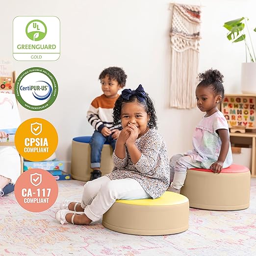 ECR4Kids SoftZone Colorful Stump Stool Set, Flexible Seating, Assorted, 3-Piece