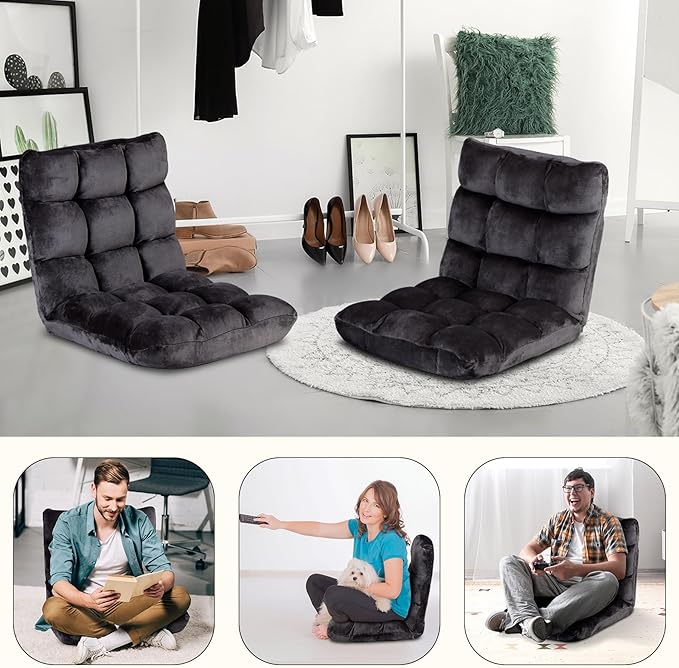 Epetlover 14-Position Adjustable Floor Gaming Chair Foldable Memory Foam Armless Sofa Seat Couch Recliner with Comfy Back Support for Working Meditation Reading, Black