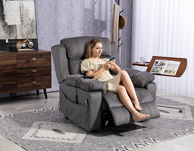 28 inch Extra Wide Power Lift Assist Recliner Chair for Elderly Big and Tall Men, Heavy Duty Lift Chair with Heat and Massage, Cup Holders & USB for Adults Lazy Boy Sleeping, Light Brown