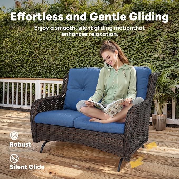 Belord 4 Piece Patio Furniture Set - Outdoor Glider Bench with Swivel Rocker Chairs and Coffee Table, High Back Small Outdoor Conversation Furniture Sets for Deck Sunroom Balcony Backyard