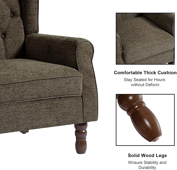 DREAMSIDEA Accent Chair, Upholstered Armchair with Button Tufted High Back & Solid Wood Legs, Comfy Wingback Reading Single Sofa Chair for Small Spaces, Living Room, Bedroom (Taupe, Set of 2)