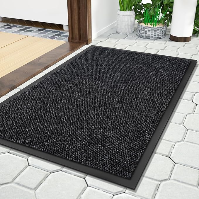 Yimobra Doormat Outdoor Indoor Entrance 29.5 x 17, All-Season All-Weather Front Door Mat, 100% Waterproof Welcome Matt for Floor Garage Outside Entry, Stain and Fade Resistant,Black Grey