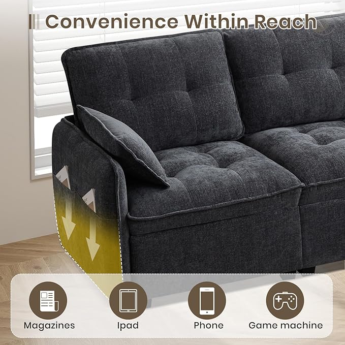 PALLOME 96" Modular L-Shaped Sofa - 3-Seat Cloud Couch with Movable Ottoman, Extra Deep Seat Sofa Couch with Throw Pillows for Living Room & Small Spaces (Grey, 3-Seat + Ottoman)