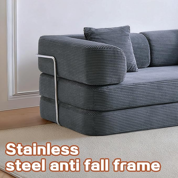KEIKI 75" Modern Floor Sofa Bed with Convertible Blanket Pillow,Enhanced Frame Stability,Compressed Couch for Bedroom