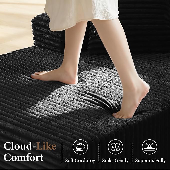 105" Sectional Couches for Living Room Cloud Couch Sofa with L-Shape Upholstered Boneless Couchs Modern Modular Sectional Couch with Chaise (Black, 105" W+Left Facing Chaise+2Seaters)