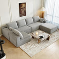 139.4" Modular Sectional Sofa, U-Shaped Minimalist Couches with Ottoman and Middle Seat, Modern Deep Seat Convertible Sleeper Sofa Bed, Reversible Chaise, Cloud Plush Corduroy Fabric,6 Seater, Grey