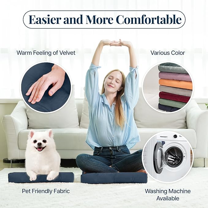 Velvet Floor Pillow Set of 2, Square Large Pillows Seating for Adults, Navy Tufted Cushions for Meditation, Yoga Tatami Living Room Chair, Machine-Washable & Dryer-Safe, Navy, 22x22 Inch