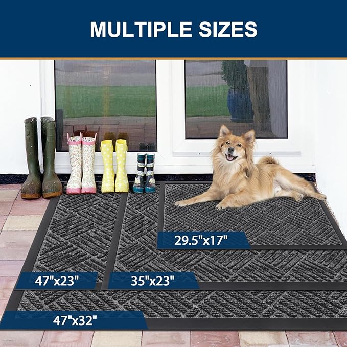 Smiry Front Door Mat Outside Entrance, Heavy Duty Outdoor Indoor Mat, Natural Rubber Doormat, Non Slip, Trap Dirt and Moisture, Easy Clean, Low Profile Patio Porch Entryway Mat, 59x23, Light Grey