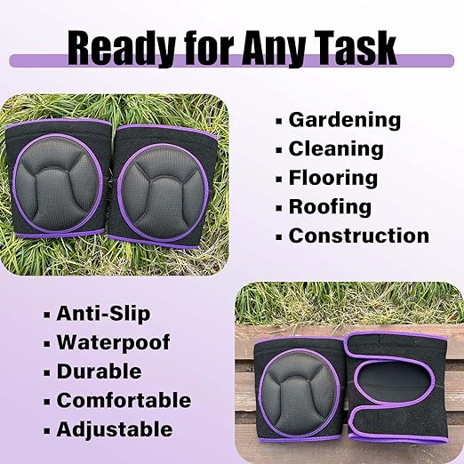Knee Pads for Women & Men, Waterproof Kneepads for Gardening, Weeding, Floor Cleaning & Mechanic Work, Comfortable Knee Pad with Soft Foam Cushions for Christmas, Anti-Slip & Adjustable, Purple M