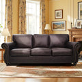 Couchus Mid-Century Vintage Sofa Couches with Rivet Design,3-Seater Sofa,Removable Sofa Cover Upholstered Cushions and Solid Wood Frame (Brown, 3-Seater)