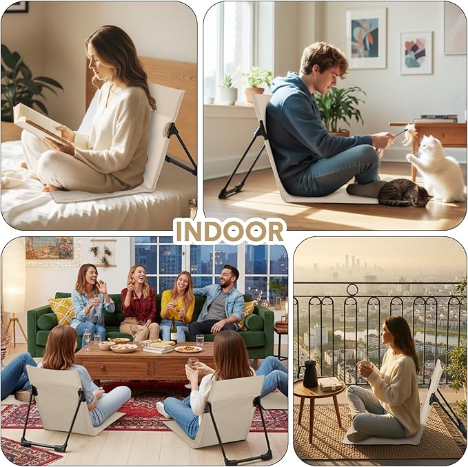 Jetec Foldable Floor Backrest Chair Portable Camping Chair with Storage Bag Light Weight Lazy Seat for Indoor Outdoor Bed Ground Park Lawn Concerts Beach Hiking