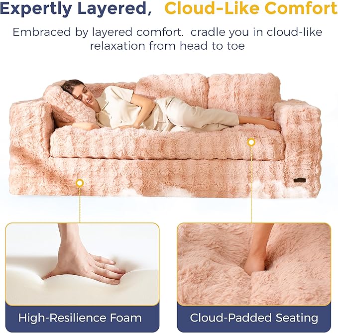 MAXYOYO 3-Seater Boneless Sofa Couch, Modern Bubbled Sofa for Living Room, Soft Bean Bag Chair High-Density Foam Couch with Pillows, No Assembly Required