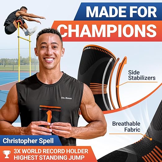 DR. BRACE ELITE Knee Brace with Size Stabilizer (2 Pack) Knee Brace for Women & Men, Workout, Sports, Daily Knee Compression Sleeve for Maximum Knee Pain Support & Fast Recovery (Mars, Small)