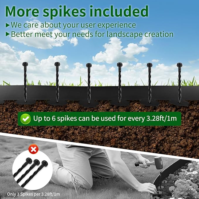 AggFencer 4 in x 50 Ft Garden Landscape Edging, No Dig Garden Edging Border Kit with 92 Pcs Spikes for Flower Bed Lawn Yard Grass Green