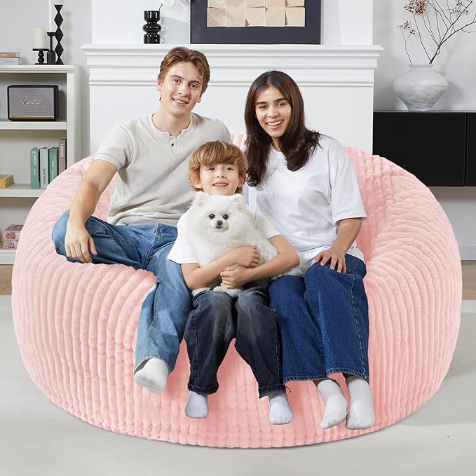 Homguava 5 FT Bean Bag Chair,5' Big Bean Bag,Giant Bean Bag Chairs for Adults with Memory Foam Filled,Comfy Large Beanbag Chairs Soft Bean Bag Sofa with Dutch Corded Plush Cover-Soft Pink