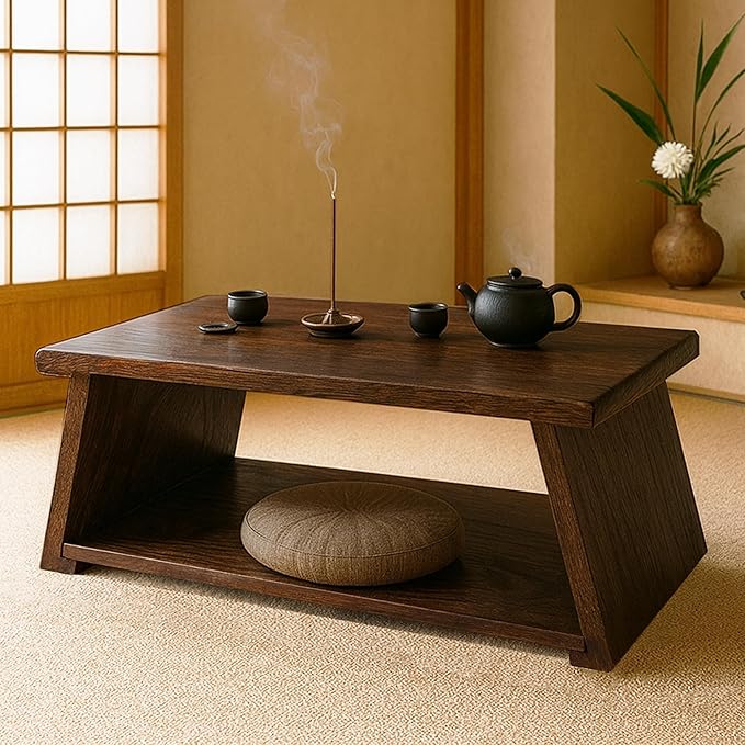 koretech Japanese Low Floor Table Folding Coffee Tables,22.5''x13.5'' Paulownia Wood Tables Tatami Tables Meditation Table Altar with Storage