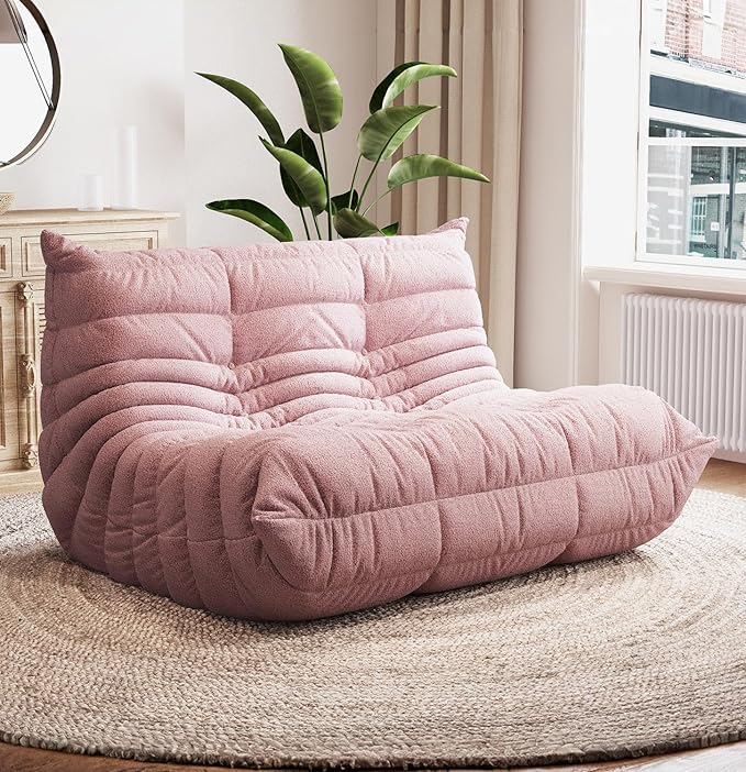 Selyteramy Bean Bag Chairs for Adults, Giant Bean Bag Chair Sofa with Memory Foam, Comfy Beanbag Loveseat Lazy Sofa for Living Room, Bedroom, Apartment, Pink