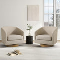 Swivel Barrel Chair, Modern Round PU Leather Accent Armchair for Living Room, Bedroom, Oversized Comfy Club Reading Chairs for Adults (Fabric Light Brown, Set of 2)