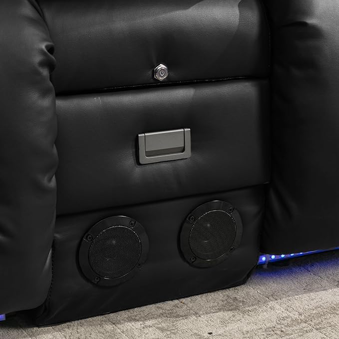 URRED Loveseat Recliner Sofa with Massage and Heat, Power Reclining Loveseat Sofa RV Couch with Console, Home Theater Seating with LED Lights, Bluetooth Speakers, USB, Outlets, Faux Leather, Black | Wall Hugger, Double Recliner, Zero Gravity, Full Body...