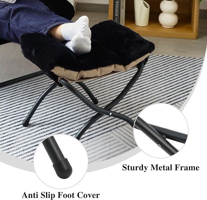 Mordchil HF 15"(H) Folding Ottoman, Foldable Footrest Stool, Portable Small Foot Stool for Couch, Collapsible Foot Rest Ottoman for Sofa, Accent Padded Ottomans for Living Room, Bedroom, Black