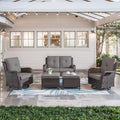 Belord 5 Piece Outdoor Patio Furniture Set - Wicker Furniture Patio Conversation Set, Outdoor Swivel Rocker Chairs with Loveseat Sofa and 2 Ottomans for Small Space, Gray Cushion