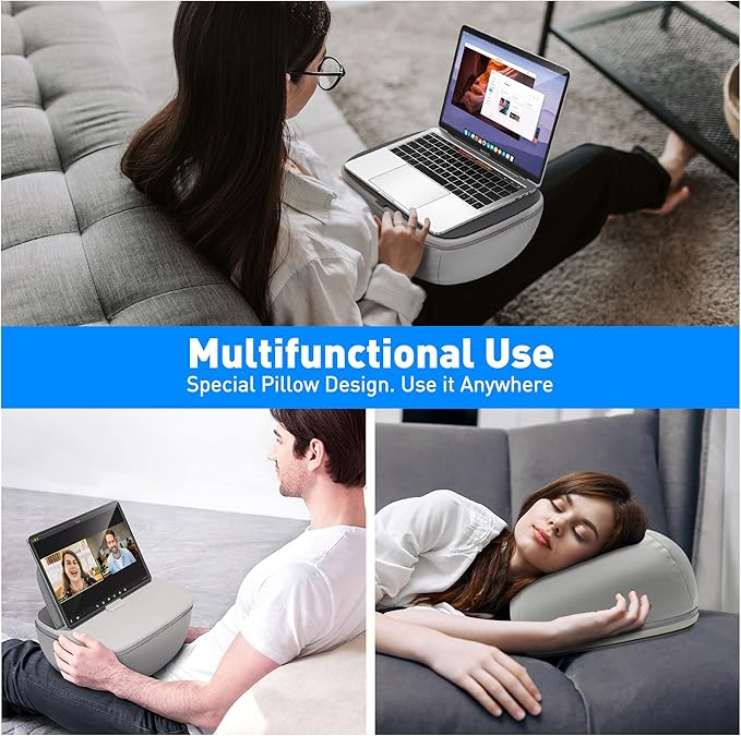 Lap Desk with Cushion - Ultra-Thick, CoolFoam 7 to 14.2 inch Laptop Tablet Stand - Washable Lycra Lap Pad Pillow Desk iPad Stand Phone Holder for Bed, Couch, Sofa, Home, Office, Gift Ideas