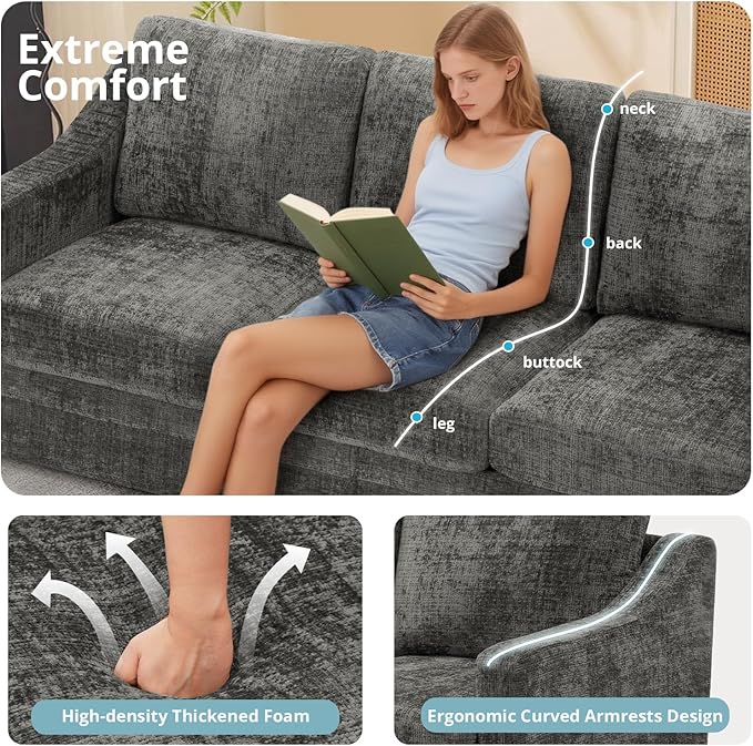 ACMEASE 2 Pieces Chenille Sofa Sets w/Comfortable Back Cushions, Modern Loveseat & Sofa w/Deep Seat Space, Upholstered 2 Seat & 3 Seats Couch Sets w/High Resiliency Foam for Living Room, Office Grey