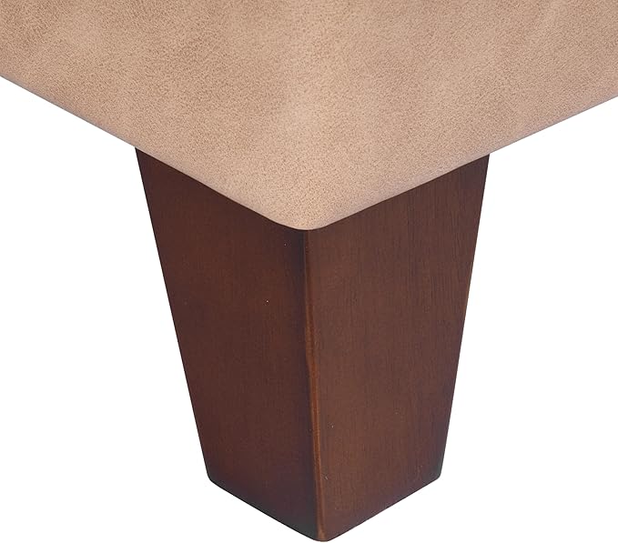 HomePop Faux Leather Square Storage Ottoman with Wood Legs, Sand