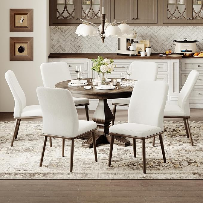 MALOL Upholstered Dining Chairs Set of 2, Modern Kitchen Chairs with High Back, Padded Fabric Dining Room Chair with Solid Wood Legs for Restaurant/Cafe/Home, Beige