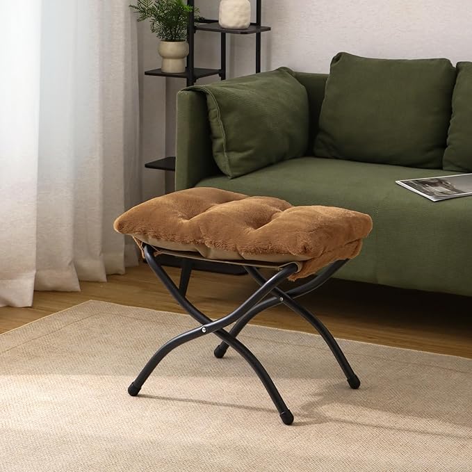 Mordchil HF 15"(H) Folding Ottoman, Set of 2, Foldable Footrest Stool, Small Foot Stool for Couch, Collapsible Foot Rest Ottoman for Sofa, Accent Padded Ottomans for Living Room, Bedroom, Brown