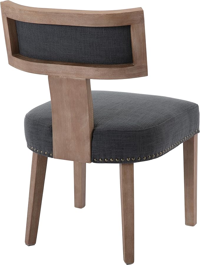 RIVOVA Mid Century Modern Dining Chairs Set of 4 Linen Fabric Upholstered Kitchen Side Chairs with Nailhead Trim, Modern Kitchen Armless Solid Wood Dining Chairs, Charcoal