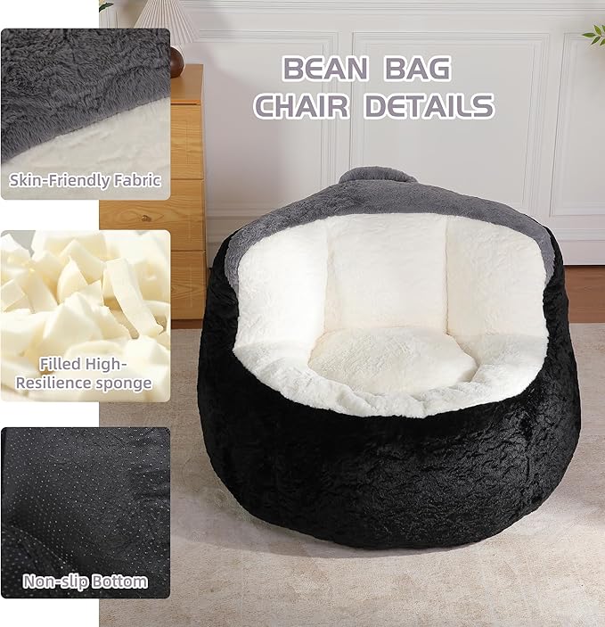 KEIKI Oversized Bean Bag Chairs, Bean Bag Couch for Adults and Kids, Large Reading Chair, Multicolor Faux Fur Floor Sofa for Reading, Playing or Relaxing