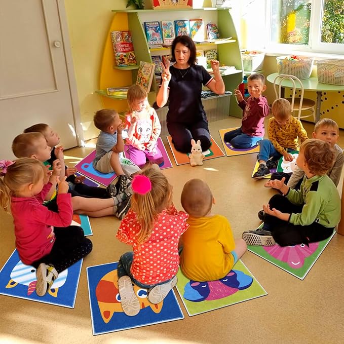 HiiARug 12pcs Carpet Squares for Classroom 18x18 Carpet Spots for Classroom Sitting Floor Seats for Kids Sit Spots for Classroom Kindergarten Playroom Decor Preschool Floor Dots for Classroom