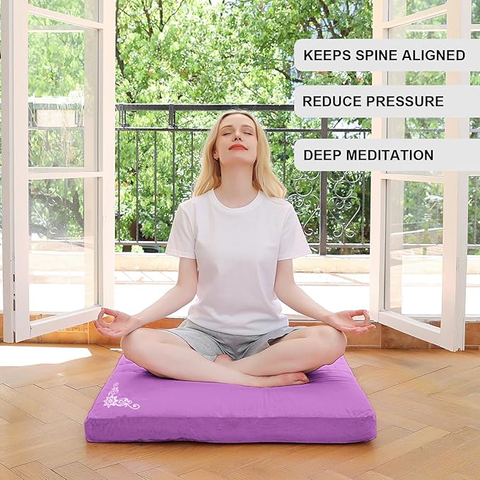TokSay Velvet Zabuton Meditation Mat, 31 * 31 inches, Yoga Meditation Cushion Floor (Purple)
