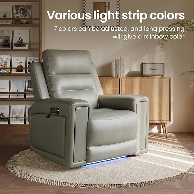 COLAMY Aura Triple Motors Power Recliner Chairs with USB and Type C Port, Home Theater Chair with LED Lights, Electric Wall Hugger Recliner for Living Room, Grey