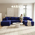 130" Boneless Couch, Cloud Couch Sectional, Corduroy Sofa for Living Room, U Shaped Modular Sofa with Chaise, No Assembly, 4 Seats Oversized (Blue)