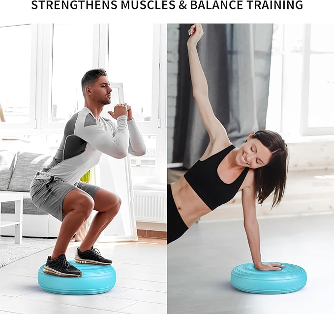FITMIND Inflated Wobble Cushion,Circular Non-slip Texture for Comfortable Sitting,Extra Thick Dyna Disc with Pump for Core Strength,Wiggle Seat to Improve Posture,Fitness,660lb Load Capacity