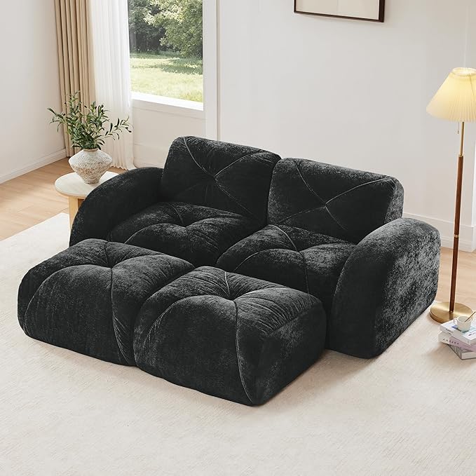 Modular Sectional Sofa with Free Combination,Boneless Floor Couch for Small Spaces, Living Room & Lounge,Velvet 2-Seater Sectional Couch with 2 Ottomans,No Assembly Needed