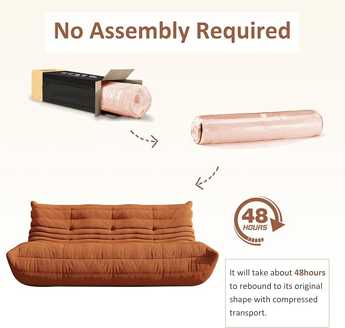 Bean Bag Chair, Oversized Bean Bag Chair for Living Room, Fireside Chair for Adults with Memory Foam Filled, Big Accent Lounge Floor Sofa for Reading, Relax, No Assembly Required. (Orange 3-Seater)