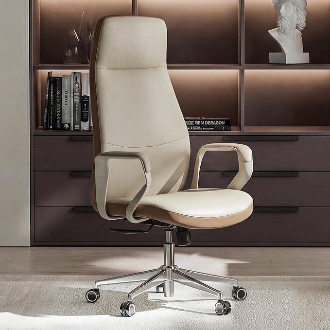EUREKA ERGONOMIC Clara Executive Office Chair, Faux Leather Computer Task Chair, High Back Swivel Desk Chair with Lumbar Support and 3-Position Recline Lock, Beige-Brown