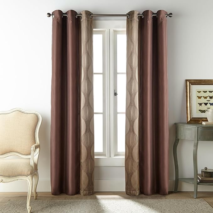Grand Avenue Elegant Brown Comforter Set Queen Size, Striped,15 Piece Room-in-A-Bag, Jacquard Bedding Set, All Season, Matching Decorative Pillows, Pillow Sham, Curtains