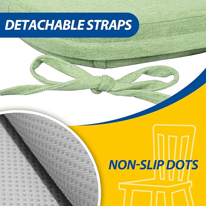 AAAAAcessories D-Shaped Chair Cushions, 2" Thick Dining Chair Pads with Ties and Removable, Machine-Washable Cover, 17" x 16", Pear Green